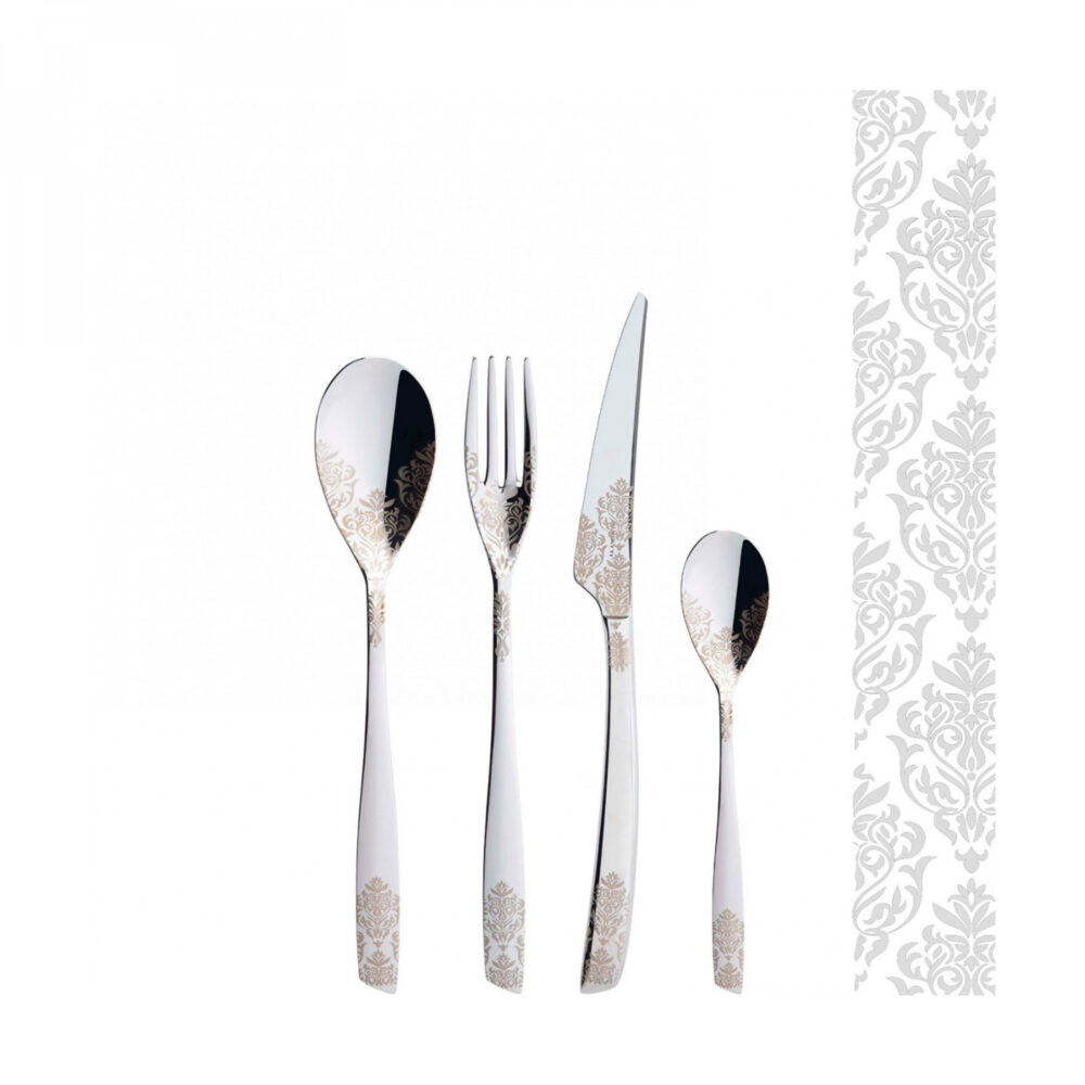 Bugatti Riviera Dévoré Cutlery Set – 24 Pieces in Wooden Box – Shining Steel Finish - Image 2