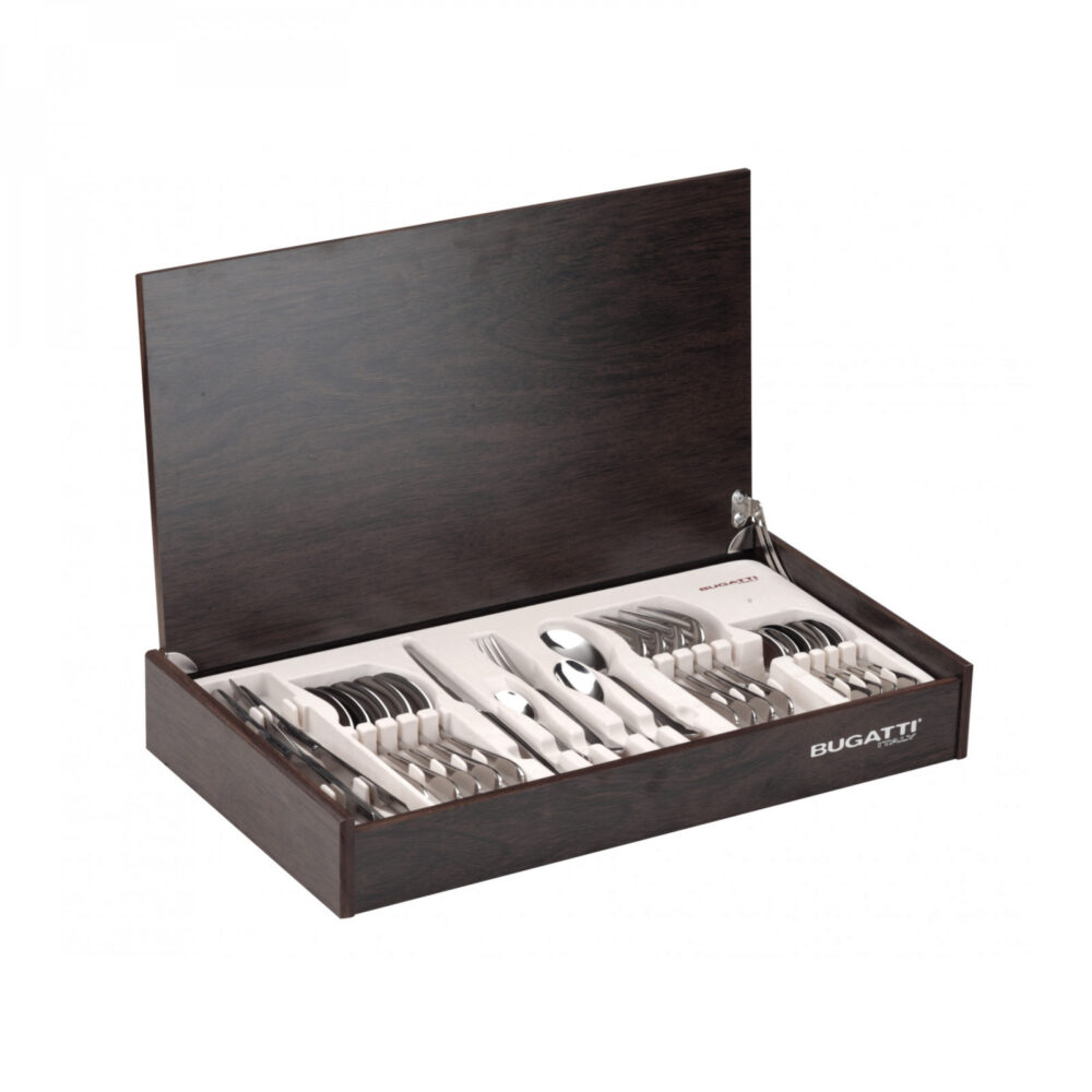 Bugatti Riviera Dévoré Cutlery Set – 24 Pieces in Wooden Box – Shining Steel Finish - Image 4