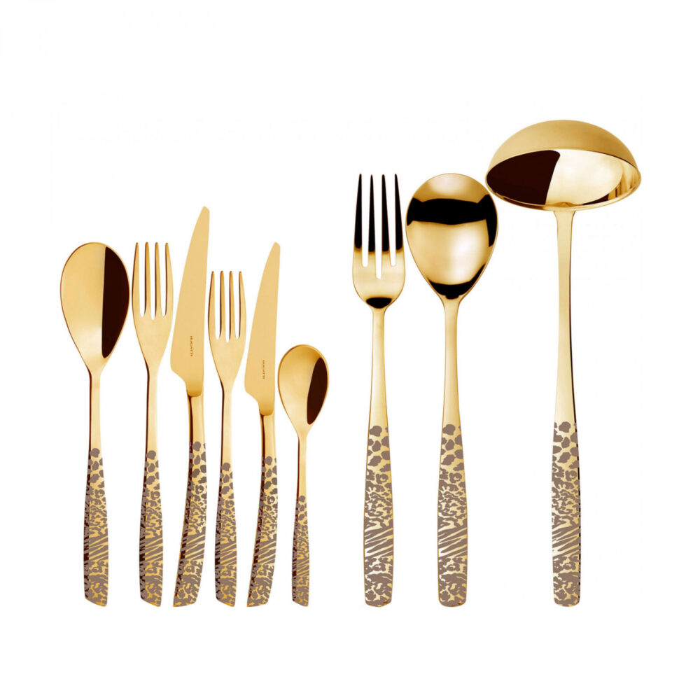 Bugatti Riviera Animalier 75-Piece Cutlery Set – Gold PVD Finish in Wengé Wood Box