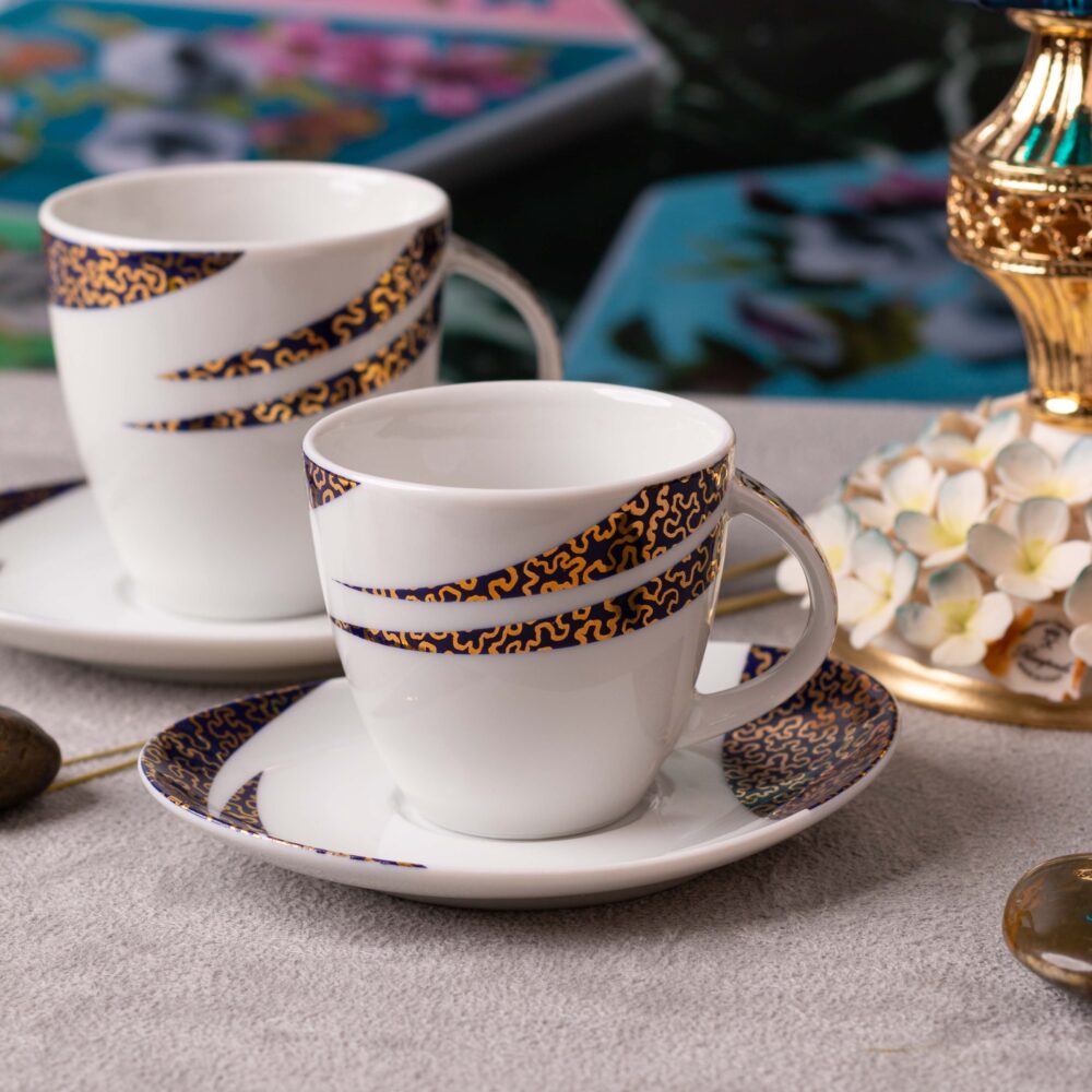 Thun Modern Coffee Cup Set – Navy Gold Design – Set of 6 Pieces - Image 3