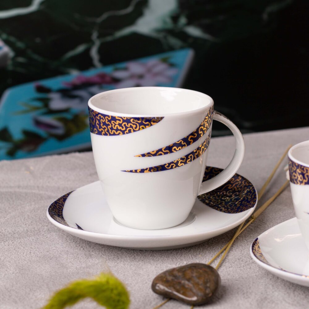 Thun Modern Coffee Cup Set – Navy Gold Design – Set of 6 Pieces - Image 2