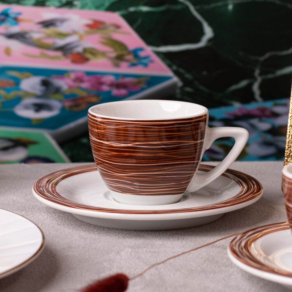 Thun Ceramic Coffee Set Elegant Wood Finish - 6 Pieces - Image 3